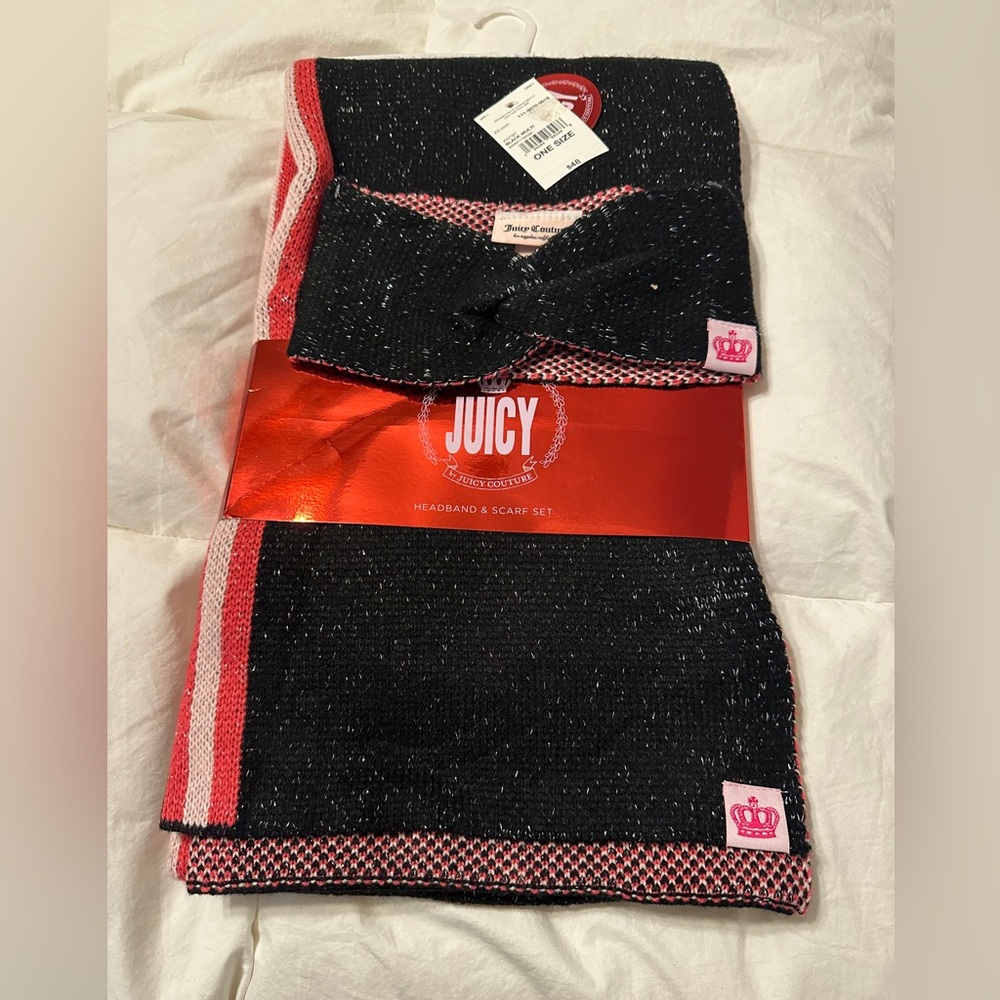 Juicy Couture Black and Pink Headband & Scarf Set - NWT